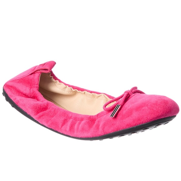 Tod's Shoes - Tod's Gommino Bright Pink Suede Ballet Flat NEW never worn